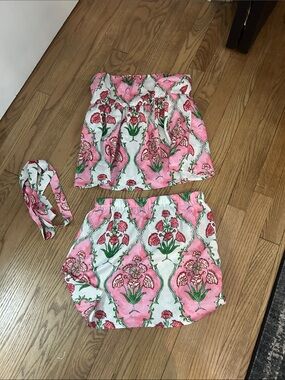 Pink Floral Two-Piece Set with Scarf